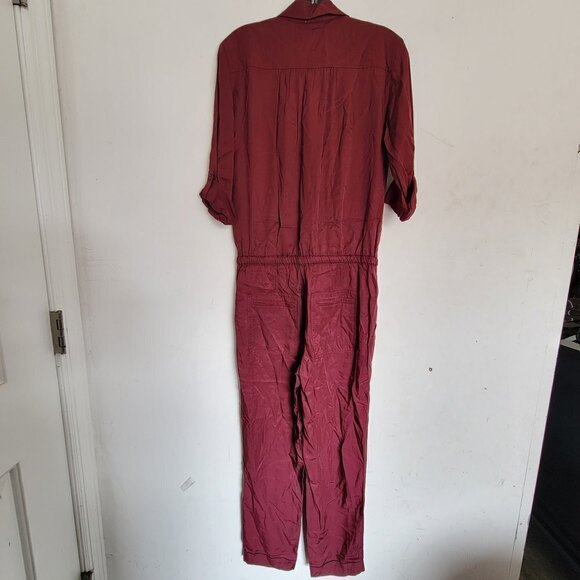 Ann Taylor Loft Burgundy Maroon Rolled Tab Long Pants One Piece Jumpsuit Size XS - Picture 3 of 17